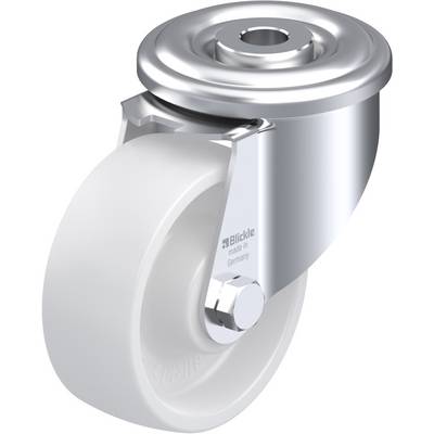 Een grijze rol met metalen behuizing, aan de zijkant voorzien van de tekst 'Blickle made in Germany'. Geschikt voor industriële toepassingen.