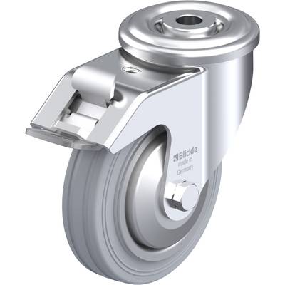 Zwenkwiel van metaal met grijs wiel, veiligheidsbehuizing en opschrift 'Blickle made in Germany', geschikt voor industriële toepassingen.