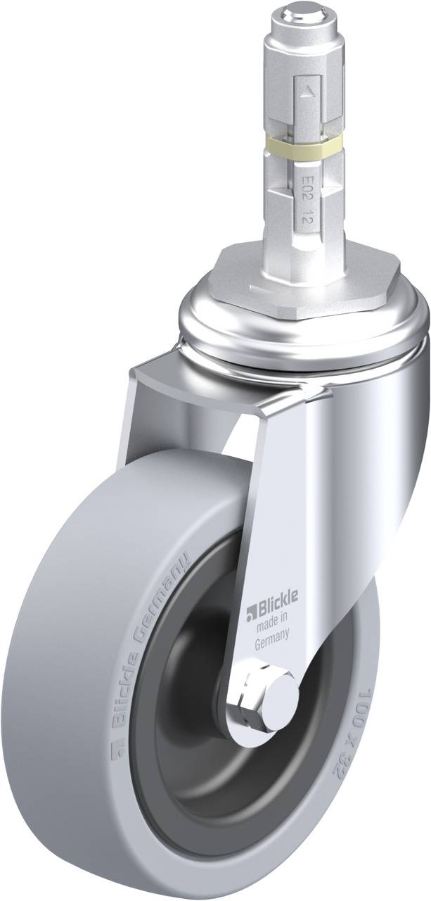 Zwenkwiel met grijs wiel en metalen elementen, geschikt voor gebruik in apparatuur.