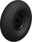 Zwart massief rubberwiel met gegroefde profielstructuur en zwarte velg. Geschikt voor transportapparatuur. Tekst 'Blickle Germany' op het wiel.