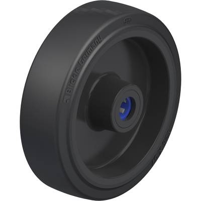 Een grijs, eendelig industrieel verbindingswiel met een gladde oppervlakte en een blauwe naafafdekking, geschikt voor zware toepassingen.