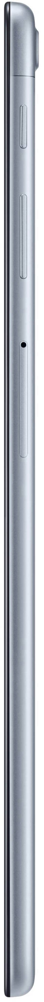 Slanke zijaanzicht van een zilverkleurige smartphone met uitstekende camera en knoppen, modern design.
