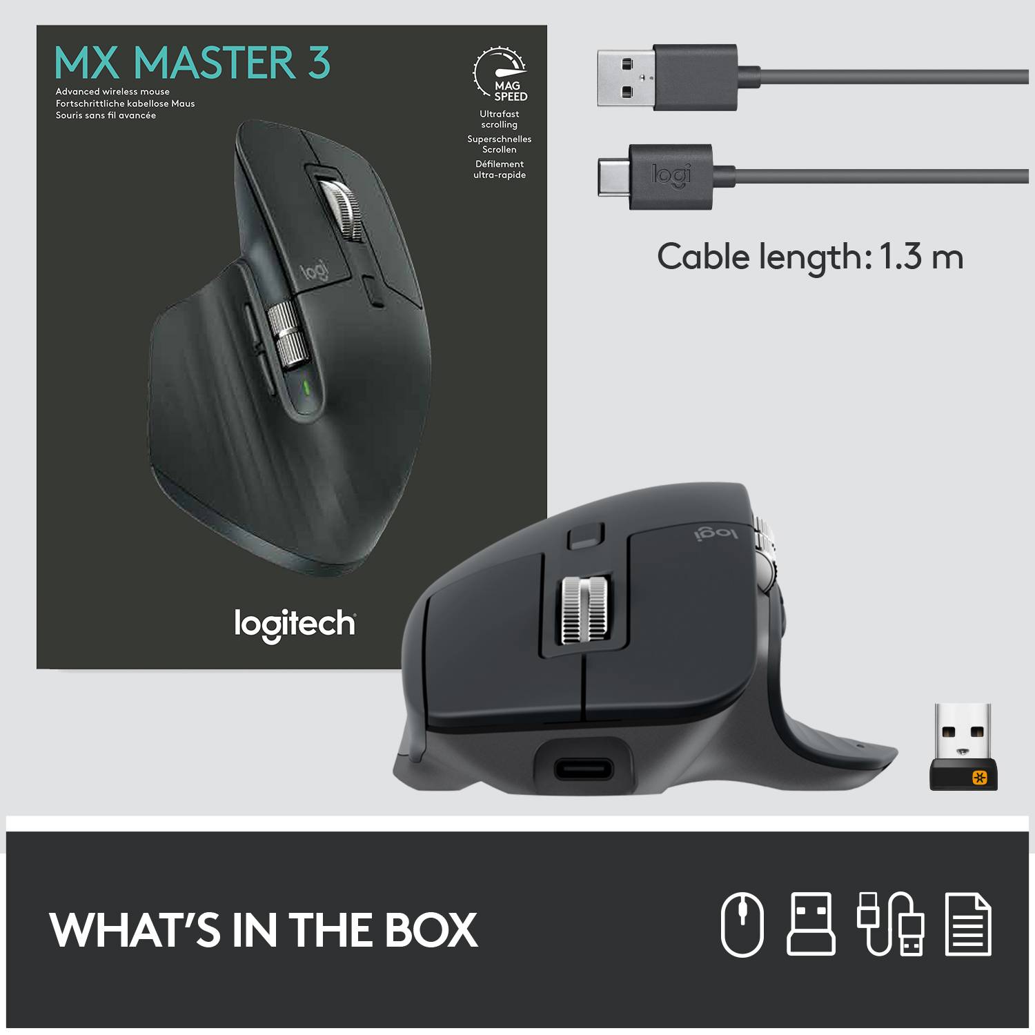 Logitech MX Master 3 Advanced Ergonomische muis Bluetooth, Radiografisch Laser Grafiet 7 Toetsen 4000 dpi Oplaadbaar, In-5