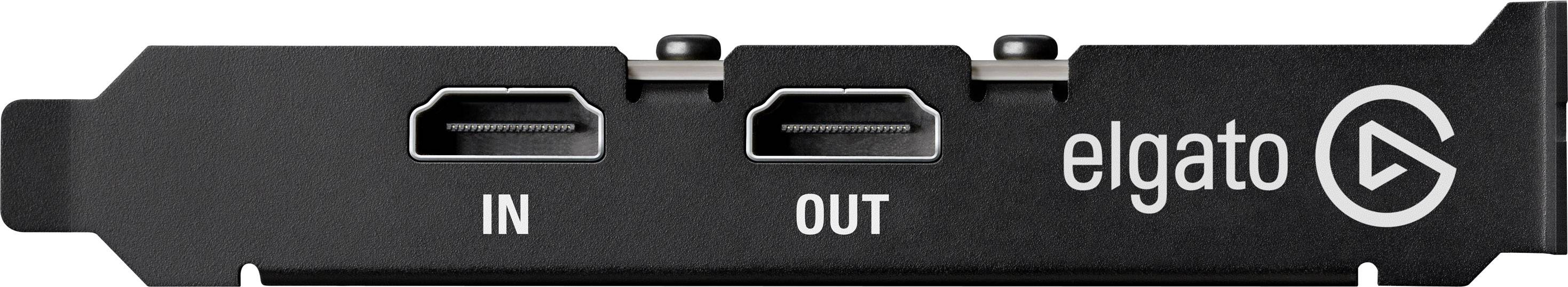 Elgato-gamecapture-kaart met HDMI 'IN'- en 'OUT'-aansluitingen, bedoeld voor het opnemen en doorsturen van spelgegevens.
