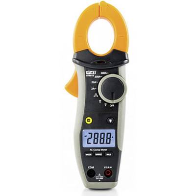 Een digitaal tangmultimeter met oranje klemmen op een witte achtergrond. Toont een meetaanduiding van '288.8'. Ideaal voor stroommetingen.