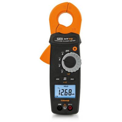 Een digitaal stroomtangmeettoestel met een oranje sensor en display, dat '12,68 mA' weergeeft, voor elektrische metingen.