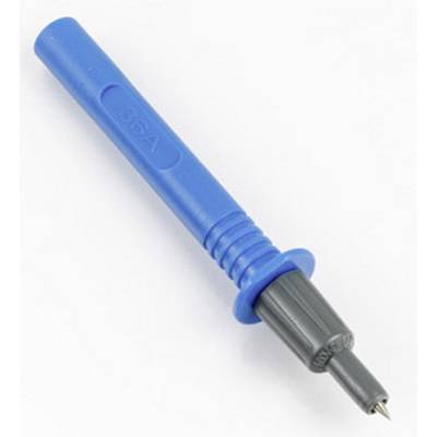 Een blauwe tastkop voor elektrische meetapparatuur met een punt voor spanningsmetingen. Geschikt voor nauwkeurige elektrische tests.