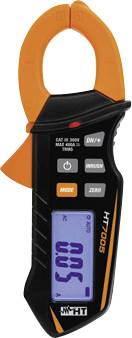 Digitale tang-multimeter met oranje bekken en zwart lichaam, met een waarde van 500 op het display.