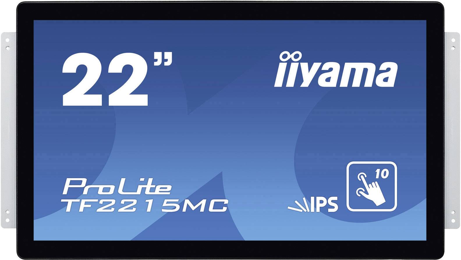 Een touchscreen-monitor met de aanduiding '22", iiyama, ProLite TF2215MC, IPS, 10-touch-punten'.