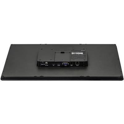 Achterkant van een monitor met verschillende aansluitingen: Audio, DC In, HDMI, VGA, USB, RJ45.