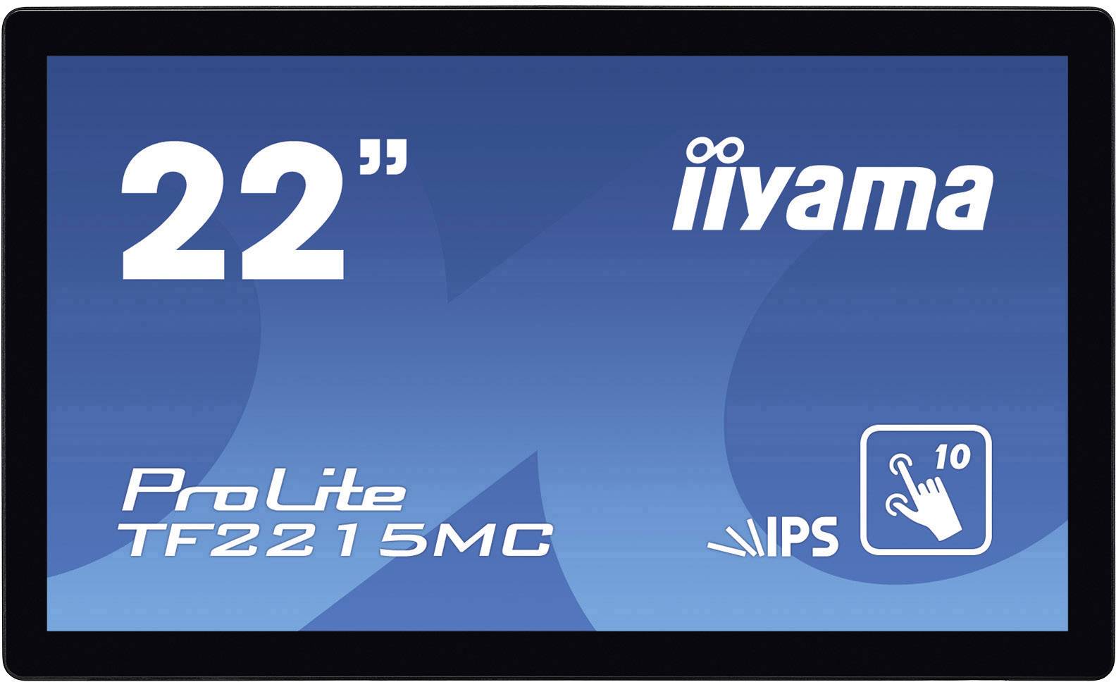 22-inch touchscreen-monitor van Iiyama, model ProLite TF2215MC, met IPS-technologie en 10-punts touch-ondersteuning.