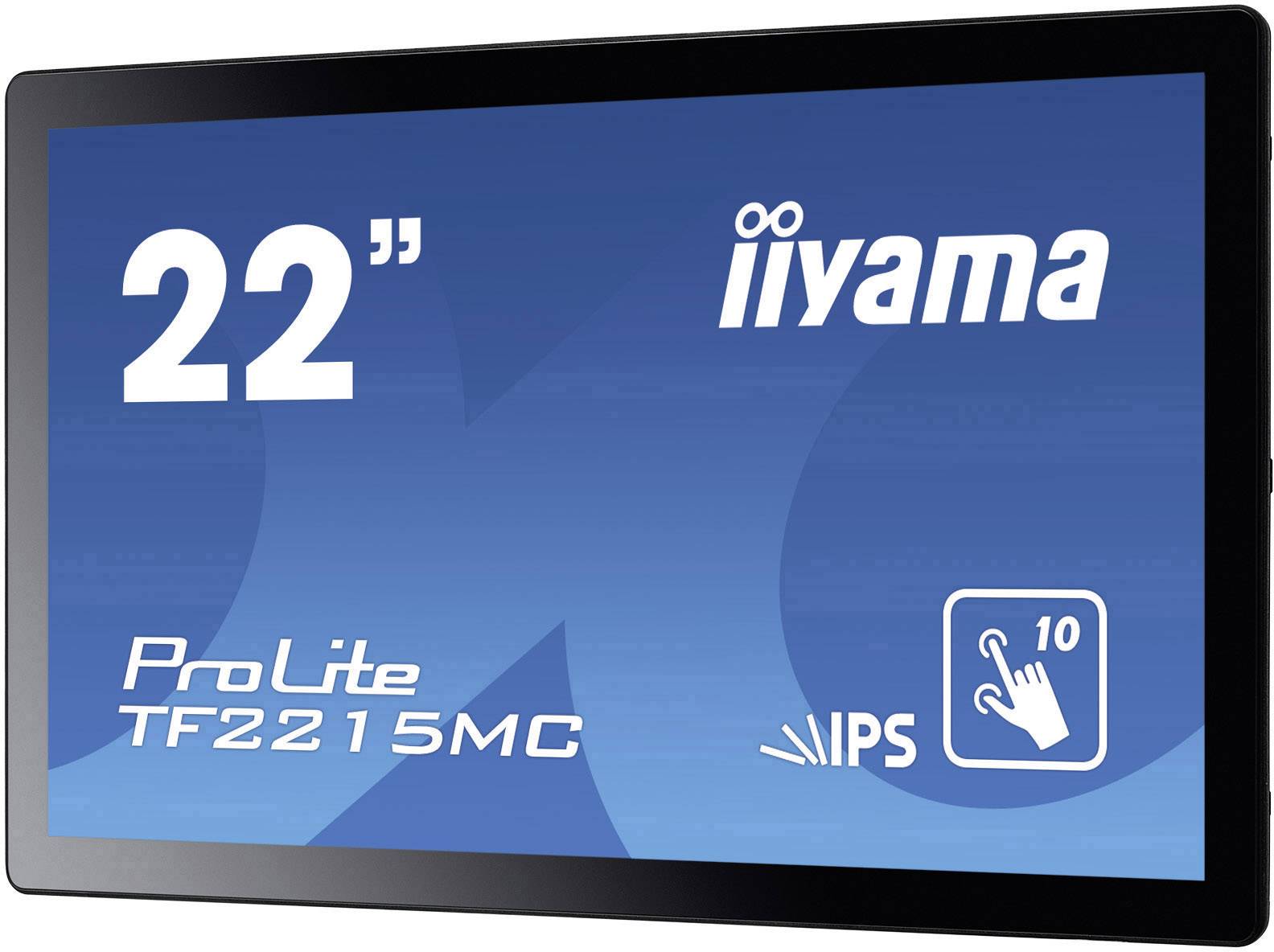'22-inch monitor van iiyama, model ProLite TF2215MC met IPS-technologie en 10-punts multi-touch functionaliteit.'