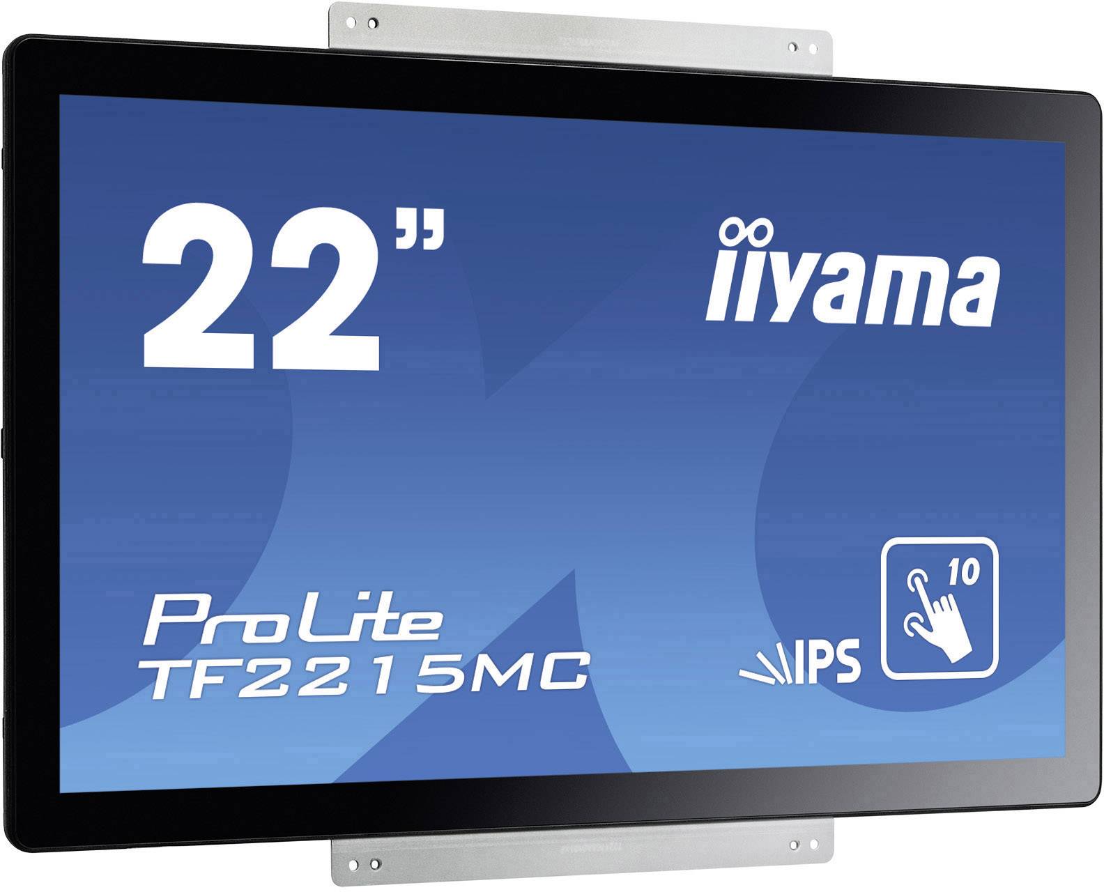 Een 22-inch touchscreen-monitor van iiyama, model ProLite TF2215MC, met IPS-technologie en 10-punts multi-touch functionaliteit.