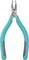 Tangen met turquoise handgrepen en zilveren bekken, geschikt voor precisieknippen in elektronica of fijnmechanica.