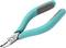 Kleine nijptang met turquoise handgrepen, geschikt voor het knippen van draden en kleine metalen onderdelen.