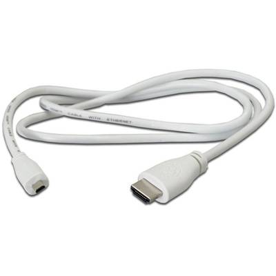 Een wit HDMI-kabel, aan de ene kant een standaard HDMI-stekker, aan de andere kant een Micro-HDMI-stekker. Ideaal voor het verbinden van apparaten.
