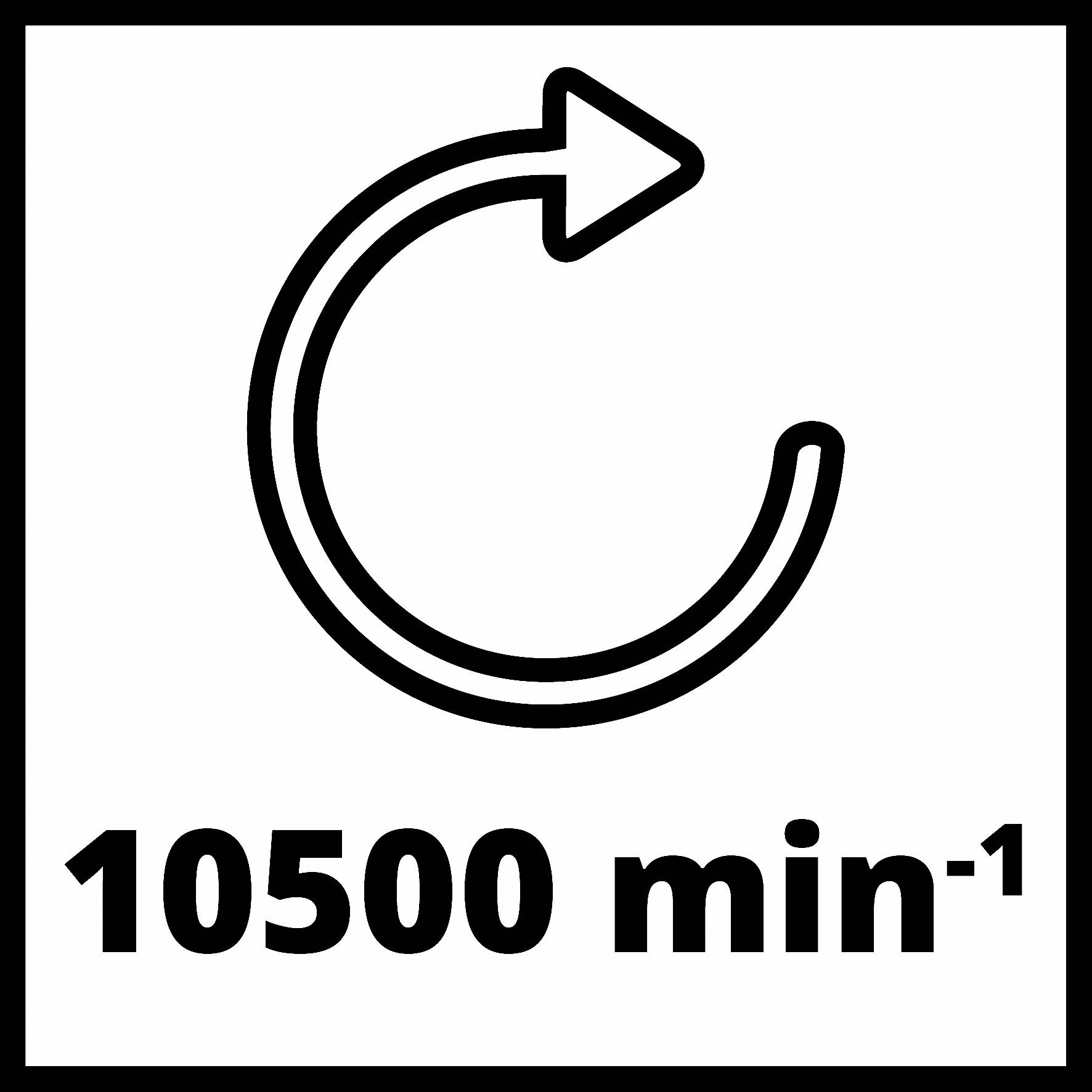 'Symbool voor toerental, 10.500 toeren per minuut.'