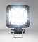 Vierkante LED-werkverlichting met helder X-vormig lichtpatroon in het midden, geschikt voor gebruik in werkomgevingen.