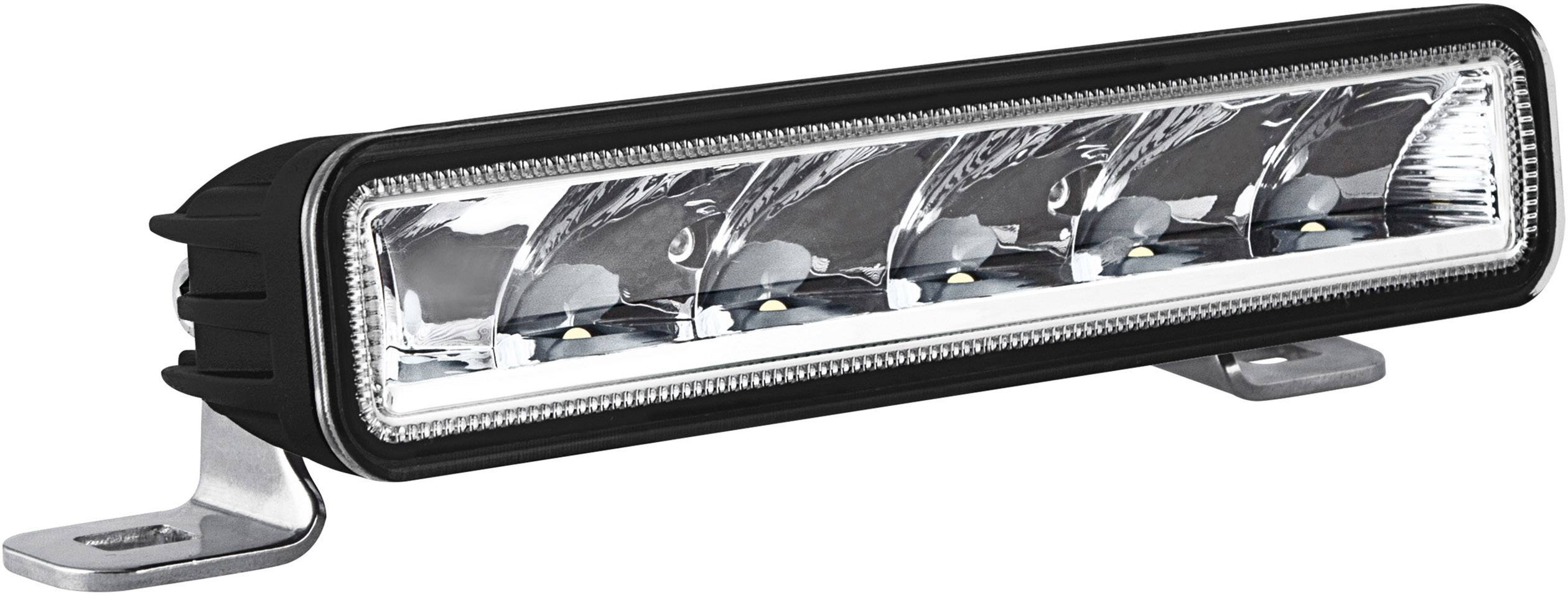 LED-lichtstrip met zes LED's in rechthoekige vorm en zwarte behuizing, gemonteerd op een metalen voet voor veelzijdige toepassingen.