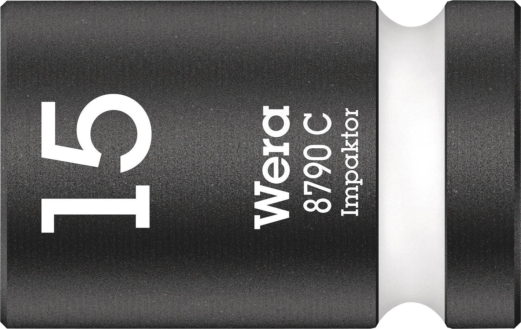'Dopsleutel 15 mm van Wera, model 8790 C Impaktor, zwart met witte ring. Geschikt voor robuuste toepassingen.'