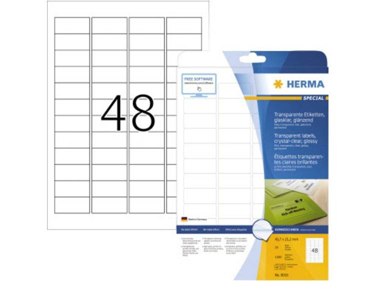 Etiketten Herma transparant glashelder A4 45,7x21,2 mm transparant helder folie glanzend 1200 st.