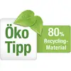 'Eco Tip' met twee groene bladeren als symbool; 80% gerecycled materiaal.