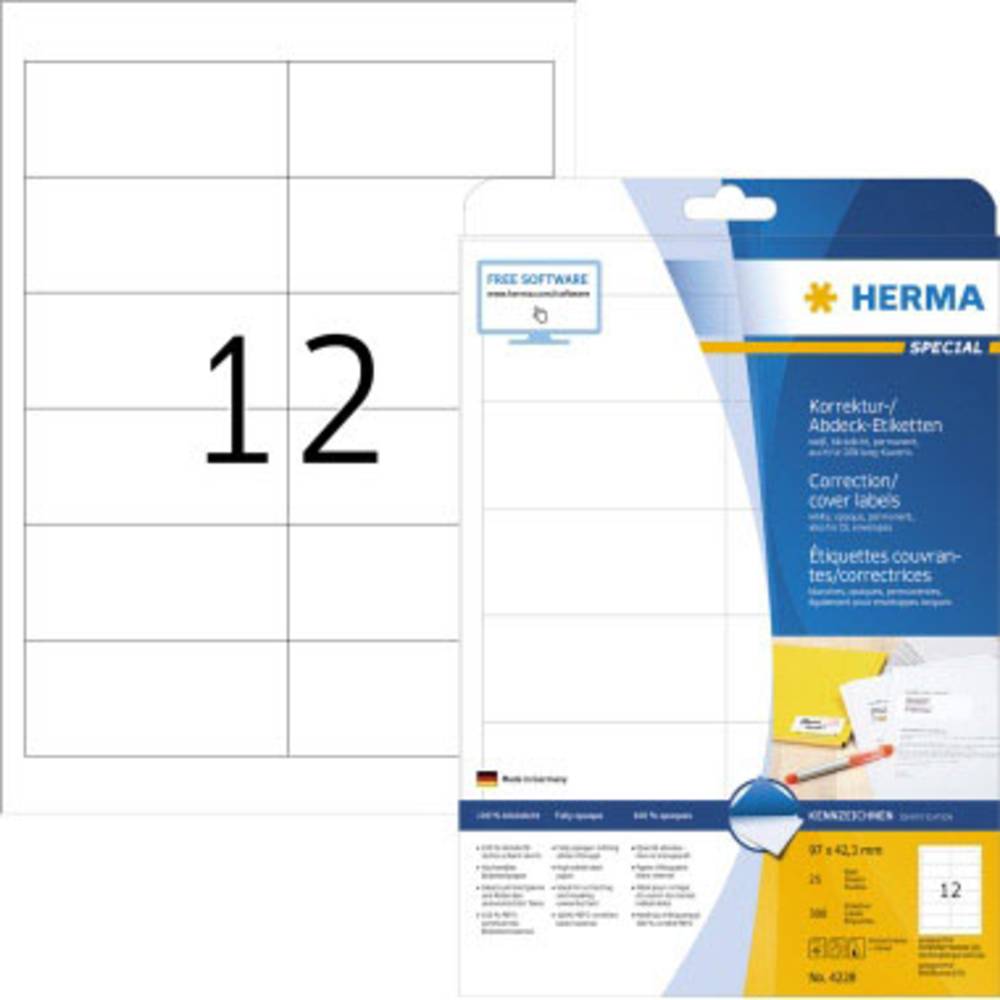 Herma 4228 Etiketten (A4) 97 x 42.3 mm Papier, mat Wit 300 stuk(s) Permanent Correctie-etiketten