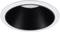 Ronde inbouwspot met zwarte binnenbekleding en witte rand, geschikt voor moderne binnenverlichting.