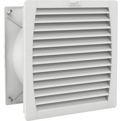 Een wit, rechthoekig ventilatierooster met horizontale lamellen, bevestigd voor een opening, dient voor ventilatie.