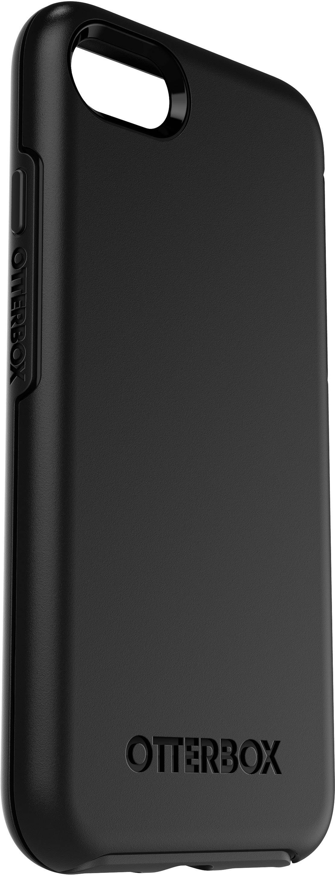 Zwarte Otterbox beschermhoes voor een smartphone, toont het productmerk en biedt duurzame bescherming voor het toestel.