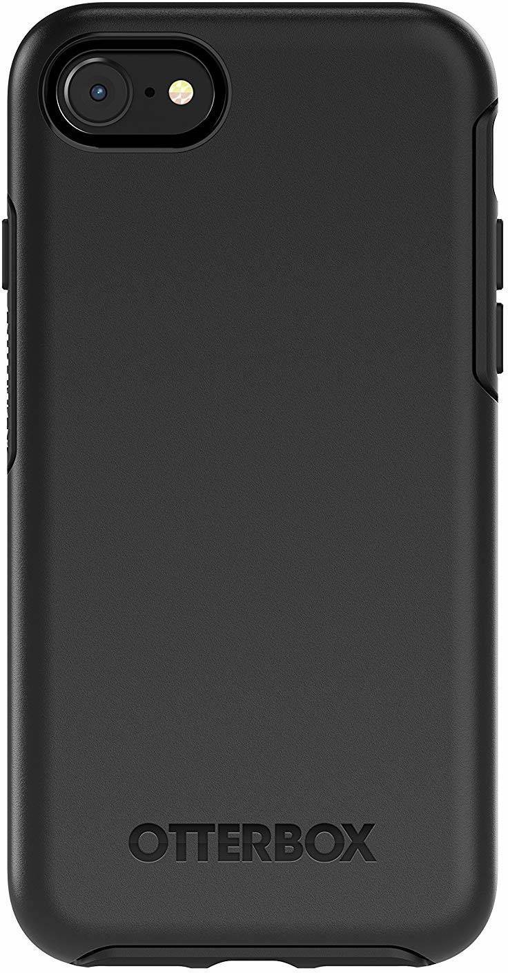 Zwarte OtterBox smartphone hoesje, vooraanzicht. Het hoesje biedt bescherming en een strak design.