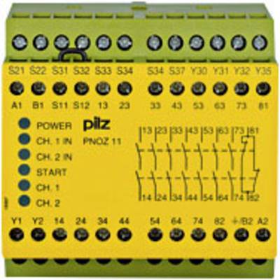 PILZ PNOZ 11 24VAC 24VDC 7n/o 1n/c Veiligheidsschakelapparaat Voedingsspanning (num): 24 V/DC 7x NO, 1x NC (b x h x d) 9