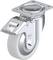 Centraal gezwikte, draaibare wiel met metalen behuizing en kunststof loopvlak; geschikt voor meubels of apparatuur.