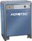 Een blauwe industriële compressor met het opschrift 'AEROTEC', een drukmeter, bedieningselementen en een noodstopknop.