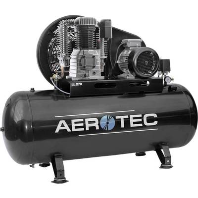 'Zwarte Aerotec-compressor met tank en motor, geschikt voor werkplaatsen. Modelnummer LL 270 duidelijk zichtbaar aan de voorzijde.'