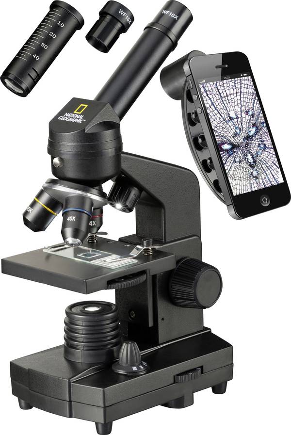 National Geographic 9039001 40x-1280x Mikroskop inkl. Smartphone Halterung Doorlichtmicroscoop Monoculair 1280 x Opvallend licht, Doorvallend licht