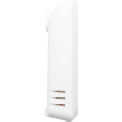 Een wit kunststof voorwerp, mogelijk onderdeel van een technisch apparaat, met ventilatieopeningen. De vorm doet denken aan een behuizing.