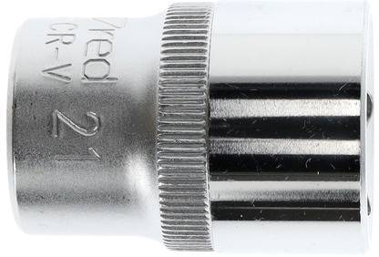 Metalen dopsleutel met de gravure '21 CR-V', vertoont een geprofileerde en een gladde zijde, voornamelijk in zilverkleur.