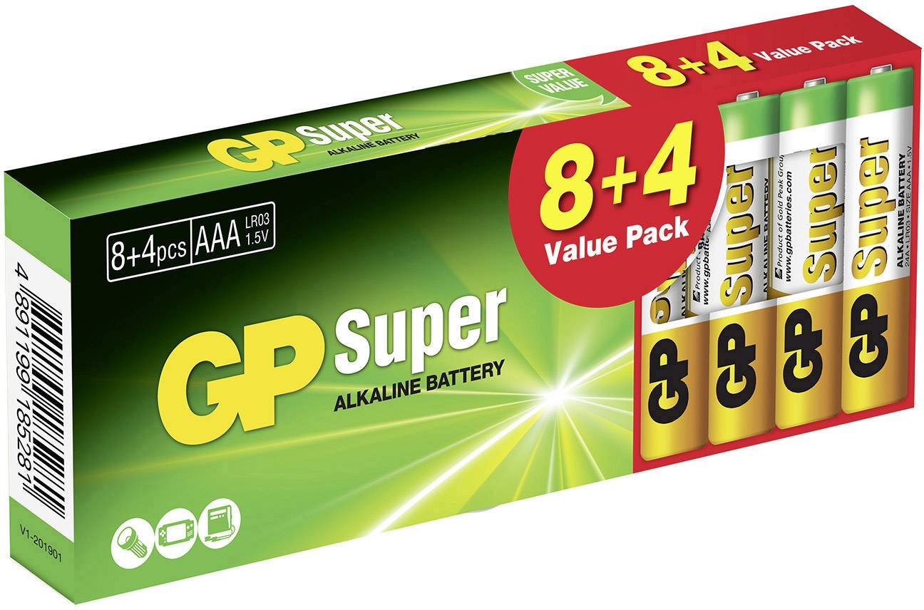 AAA batterij (potlood) GP Batteries Super 8+4 Alkaline 1.5 V 12 stuks-2