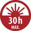 Rood cirkelvormig bord met een zonnepictogram en de tekst '30h MAX.'
