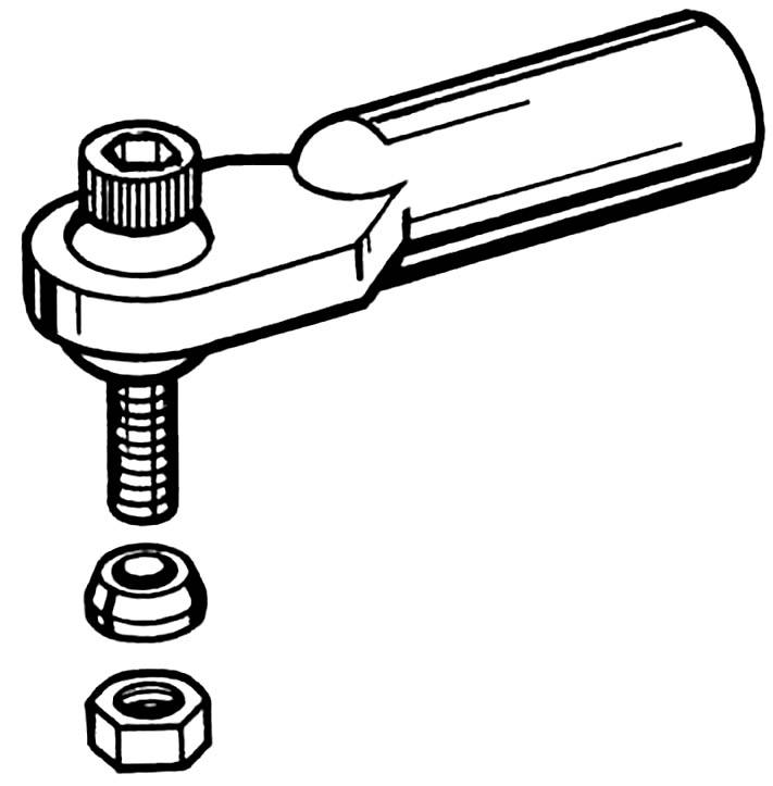Illustratie van een draadbouten met twee moeren en een hefboom. Toont de samenstelling of werkwijze van een mechanische verbinding.