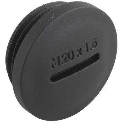 Zwarte rubberen stop met de markering 'M20 x 1.5' en een sleufvormige uitsparing in het midden.