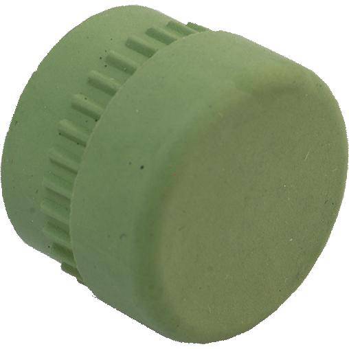 Een groene, cilindrische objectdeksel met een geprofileerde rand.