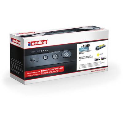 Tonerpatroonverpakking van edding. Bevat compatibele toner voor Brother printermodellen. Afgebeelde kleuren en bedieningselementen.