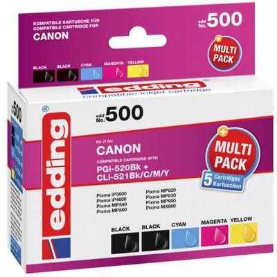 Edding Inktcartridge vervangt Canon PGI-520PGBK, CLI-521BK, CLI-521C, CLI-521M, CLI-521Y Compatibel Combipack Zwart, Fot