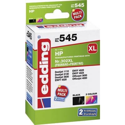 Inktpatroonverpakking Edding Nr. 545 XL, compatibel met HP printers, bevat twee zwarte en drie kleurenpatronen, Multi-Pack.