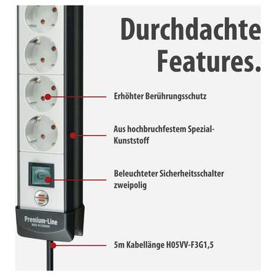 Brennenstuhl 1951580101 Stekkerdoos met schakelaar 8-voudig Zwart, Lichtgrijs Randaarde stekker 1 stuk(s)-3