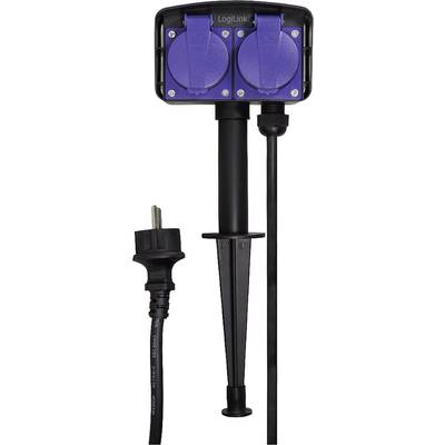 LogiLink LPS214 Buitenstopcontact Zwart Met grondspies, Aanraakbeveiliging