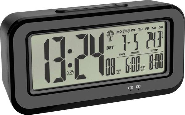 TFA Dostmann 60.2554.01 Wekker Zendergestuurd Zwart Alarmtijden 2  Groot display