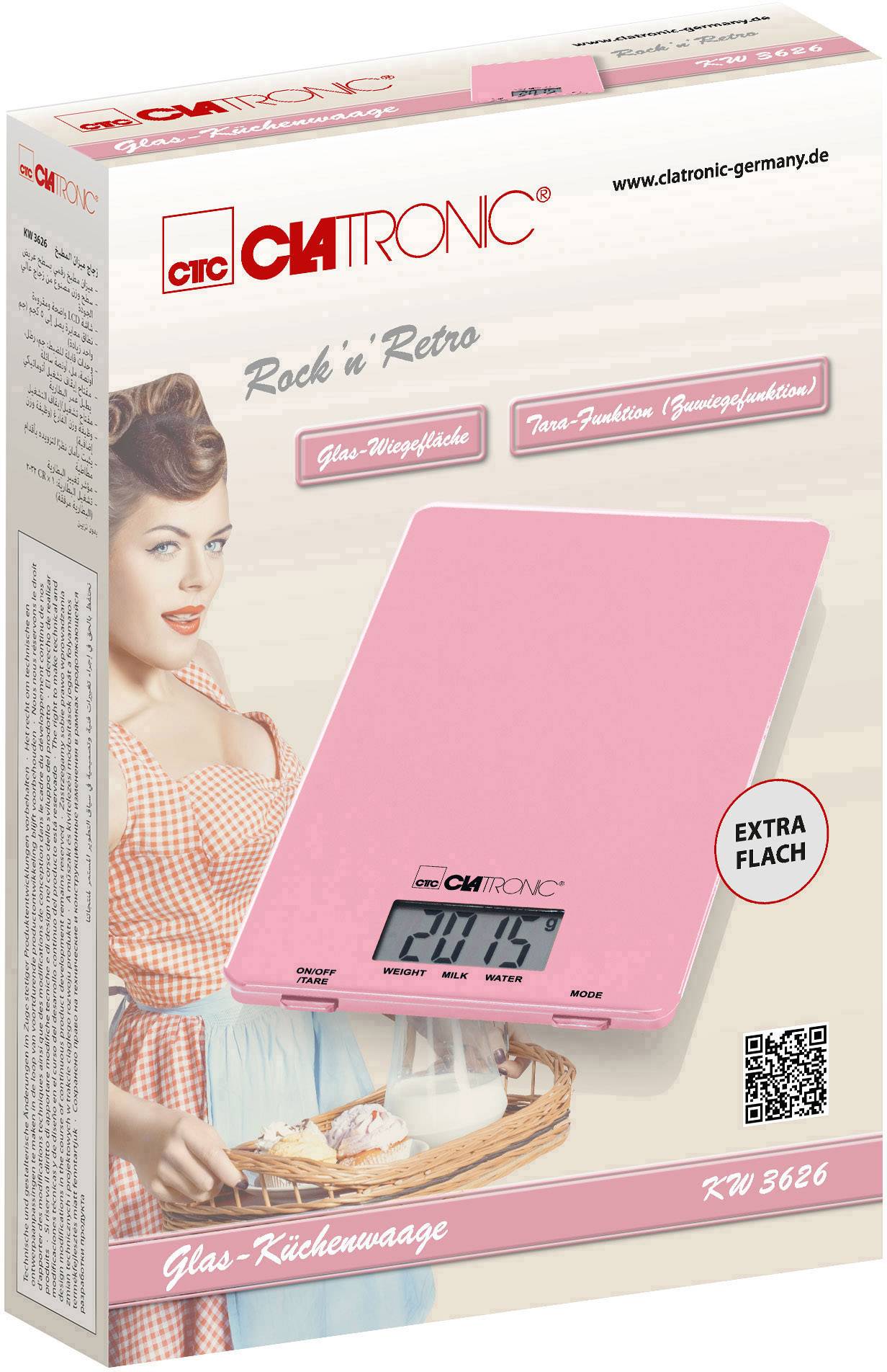 Clatronic KW 3626 LCD Keukenweegschaal Digitaal Weegbereik (max.)=5 kg Pink 220 x 150 x 16-5